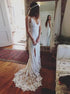 Mermaid V Neck Ivory Lace Wedding Dress with Slit LBQW0114